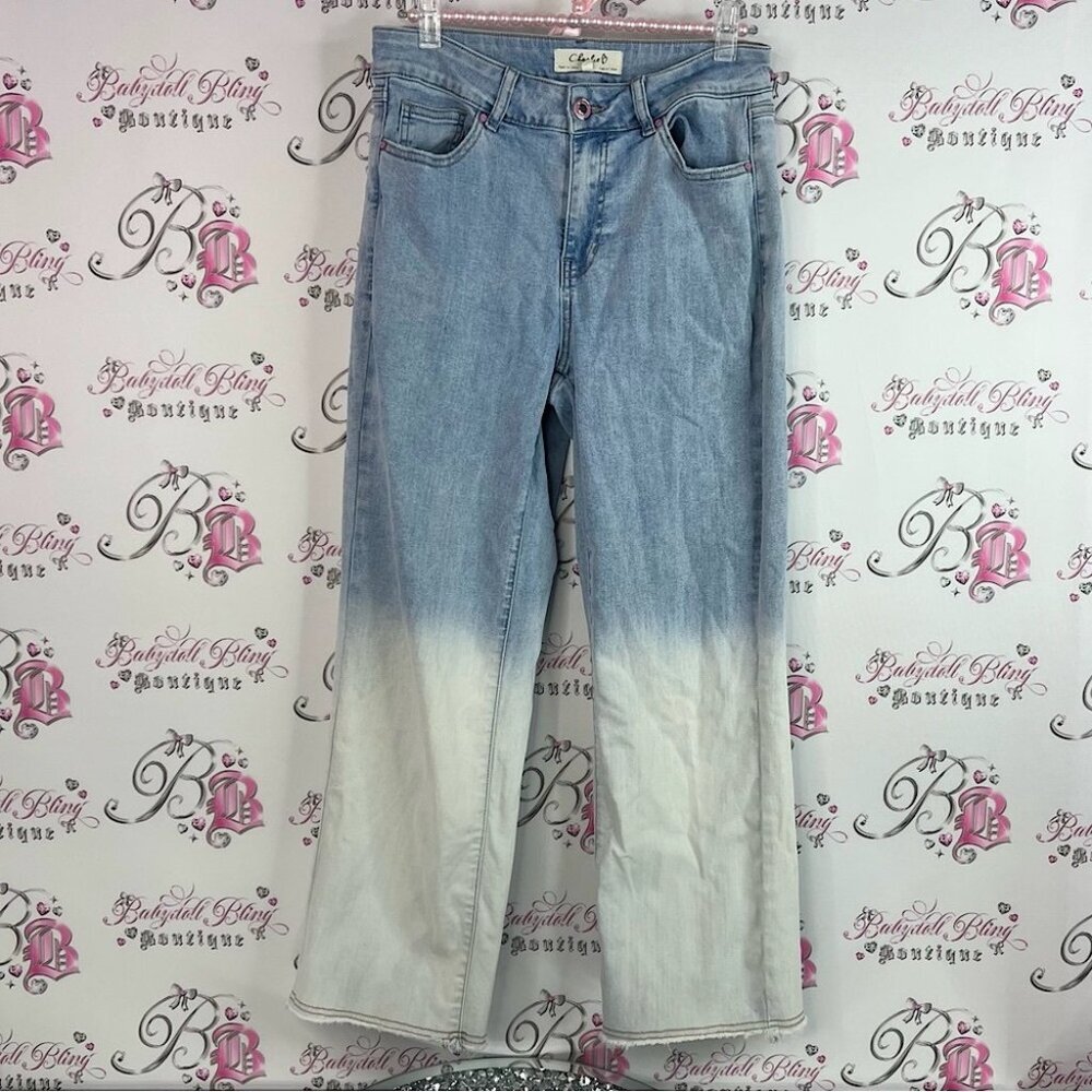 CHARLIE B jeans ombré light wash half Blue and White Ombre Straight Leg Jeans